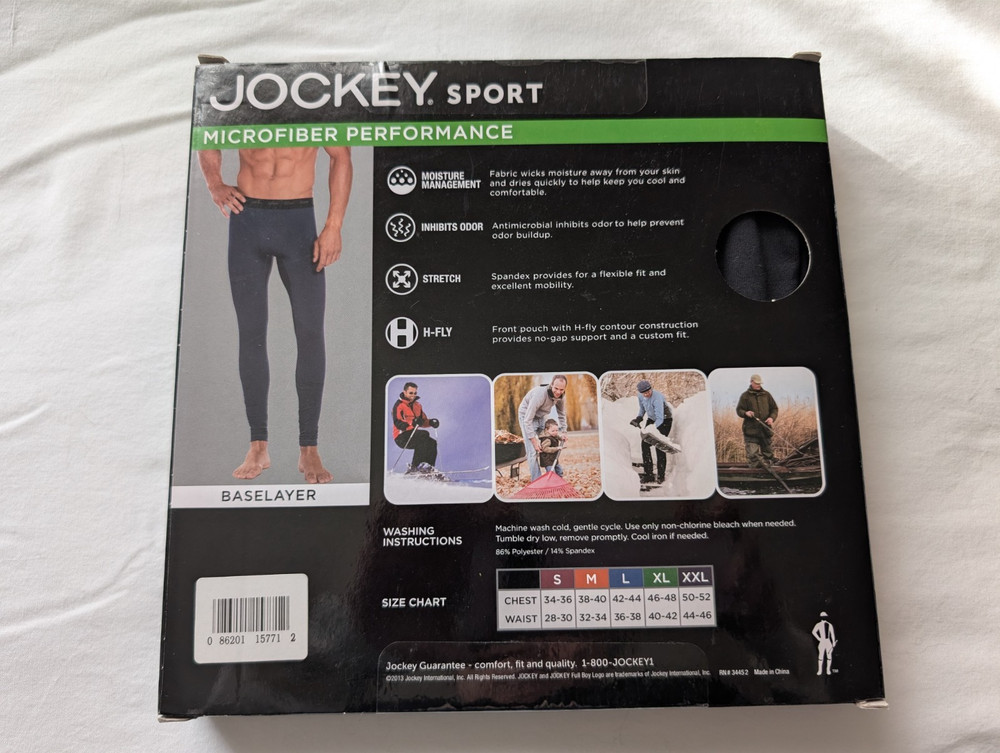 Mens Jockey Microfiber Performance Baselayer Long Pant Medium