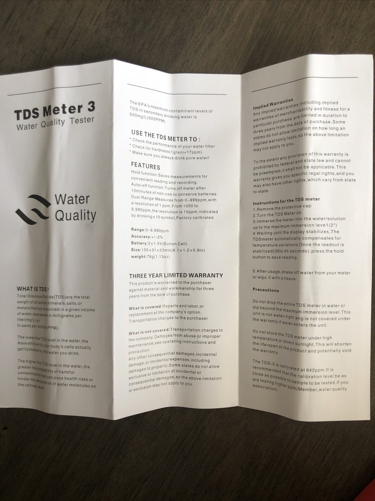 TDS Meter 3 Quality Water Tester