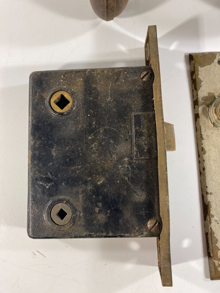Vtg door hardware Lock Brass Back Plates Door Knobs Mortise Face Skeleton Key