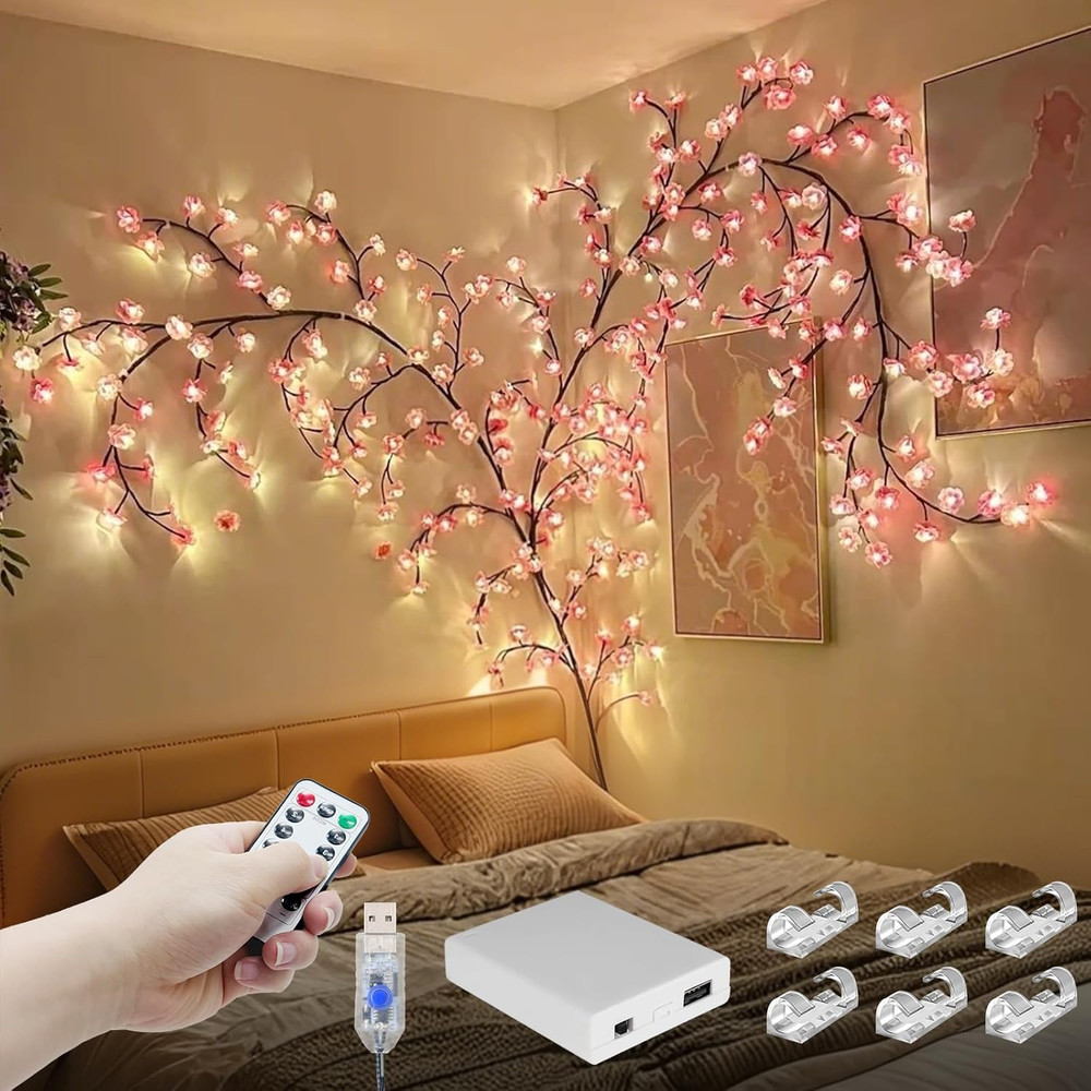 Cherry Blossom LED Vine Lights with Remote Timer, 4FT, 48 LEDs
