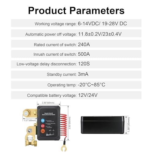 12V Remote Battery Disconnect Switch, 240A Smart Voltage Control Battery Kill