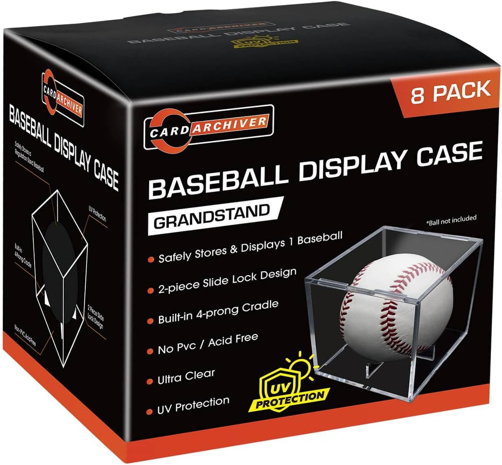 8 Pack Baseball Display Cases - UV Protected Acrylic Square Baseball Holder, Off