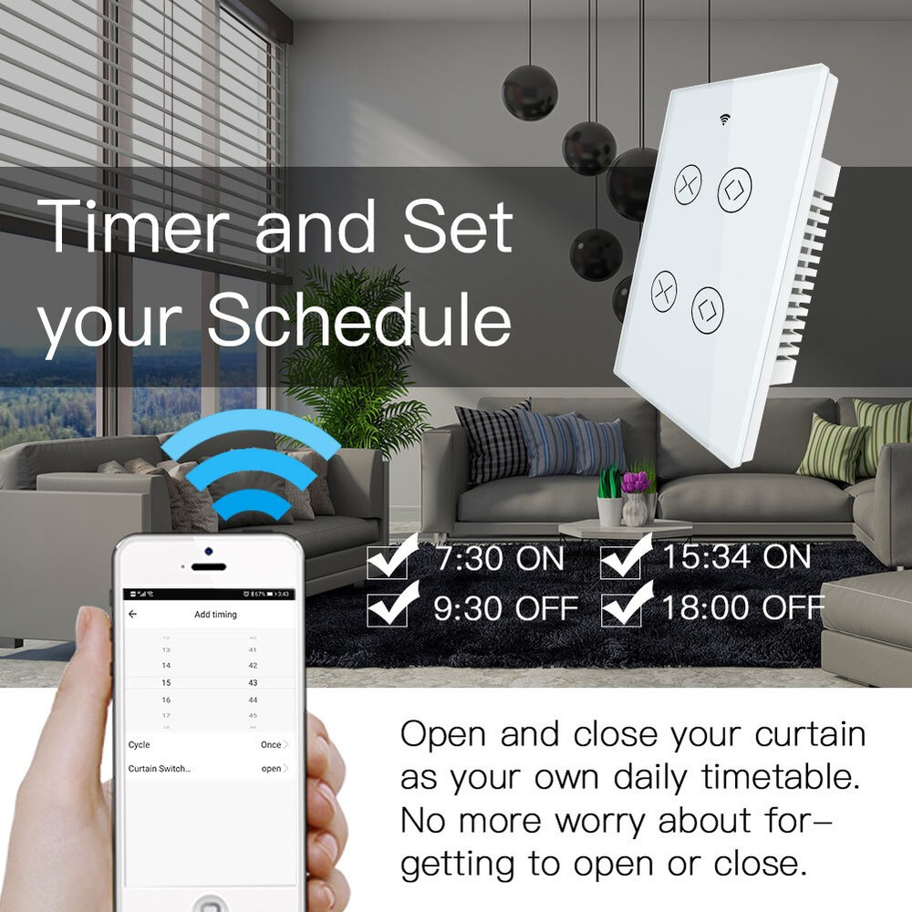 MOES 2Gang WiFi RF Smart Curtain Switch Roller Blinds Shutter Timer Alexa Google