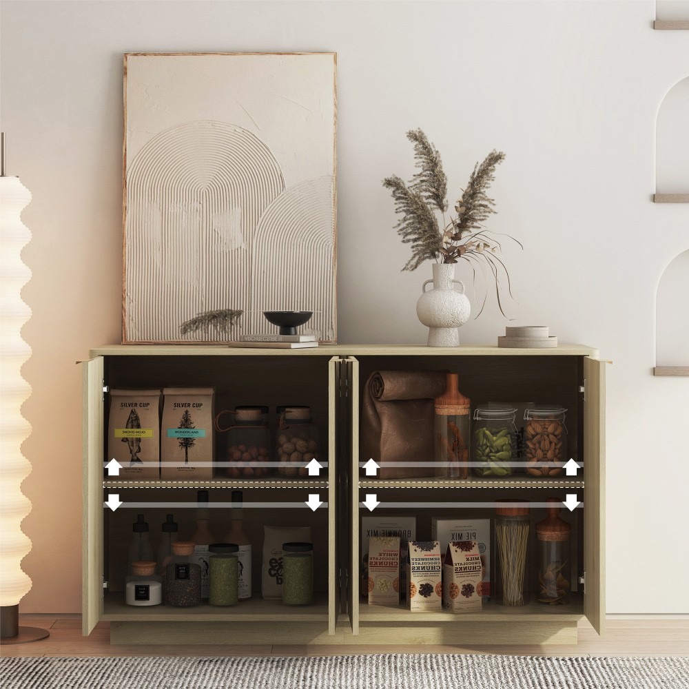 Modern Wood Buffet Cabinet w/ Adjustable Shelves - Large Sideboard Storage