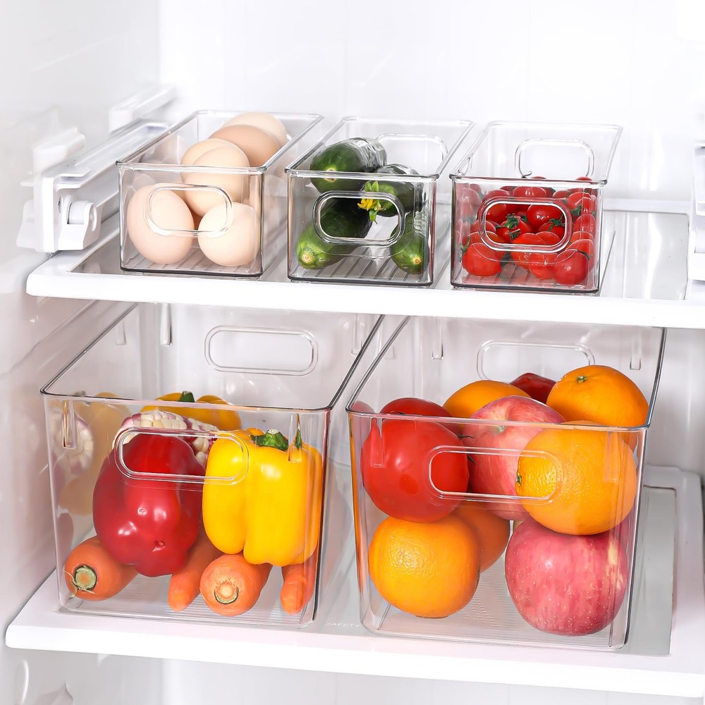 SKTKSE Clear Plastic Storage Bins 8 Pack - 4 Larger + 4 Small, Transparent