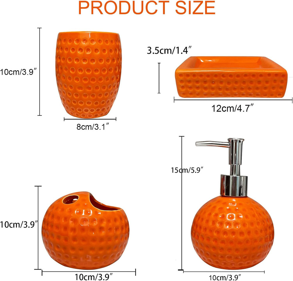 Bathroom Accessory Set Orange,4 Pieces Ceramic Bathroom Decor Accessories Comple