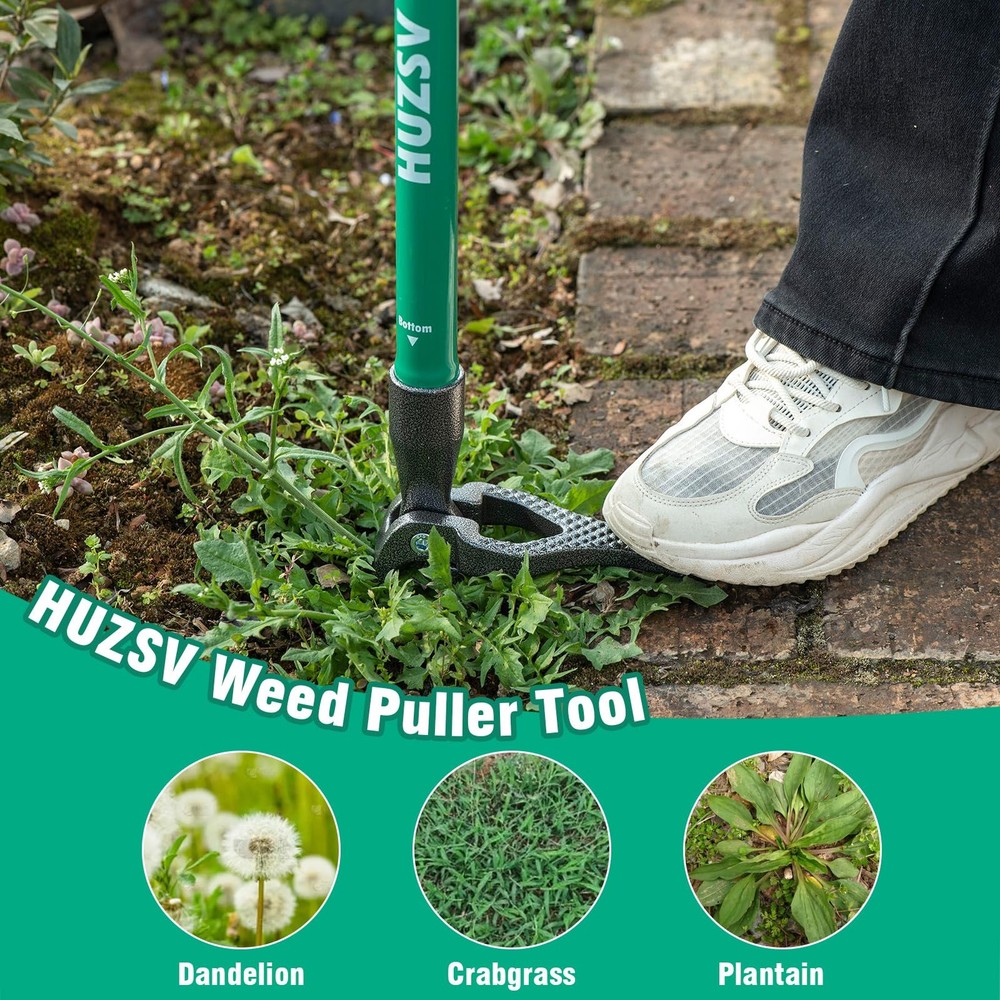 Weed Puller Tool Gardening Hand Weeding Tool with Long Handle 4 Steel Claws a...