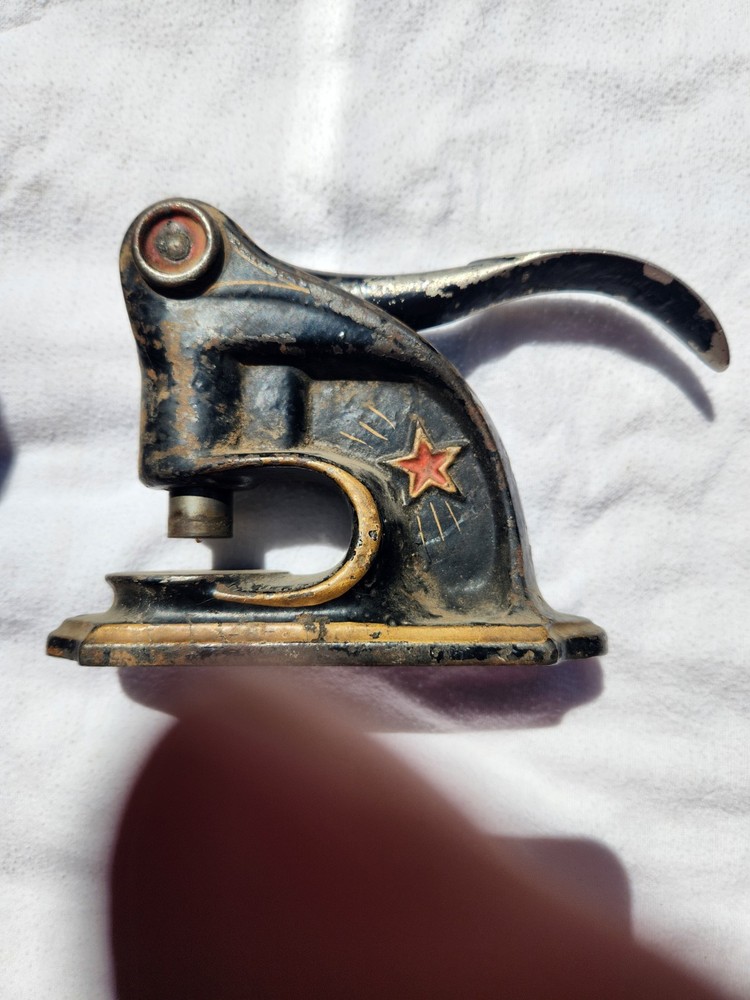 Vintage Cast Iron Notory Hand Press Embossing Machine