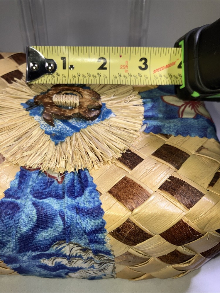 Decorative Basket Rectangular Lidded Rafia & Wood Hawaiian Floral/turtle