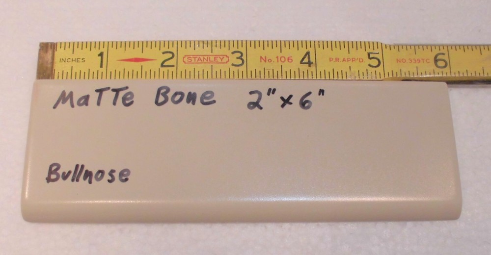 1 pc. Matte Bone - Almond: Ceramic Bullnose Tile 2” X 6” Flat-Surface Type, NEW