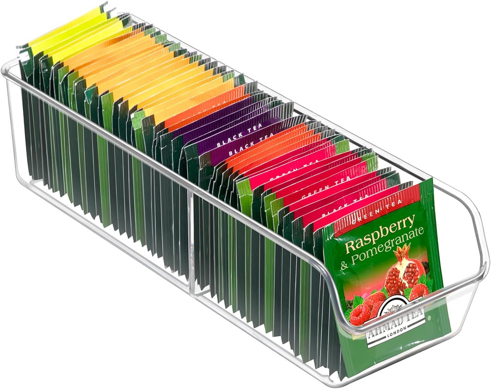 Tea Bag Organizer, Tea Bag Holder Box Storage Bin, Clear Tea Packet Plastic Draw