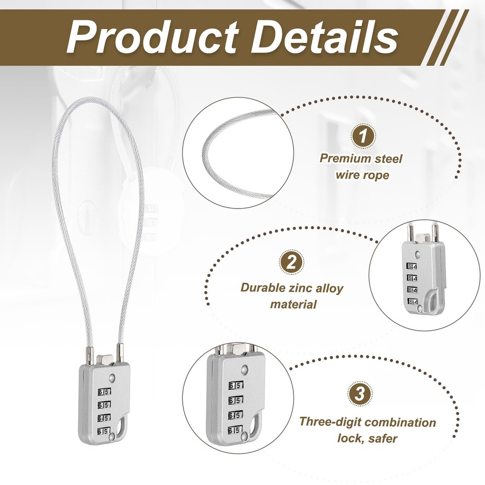 2-Pack Combination Padlock, 4 Digit 12 in Cable Luggage Lock [Silver Grey]