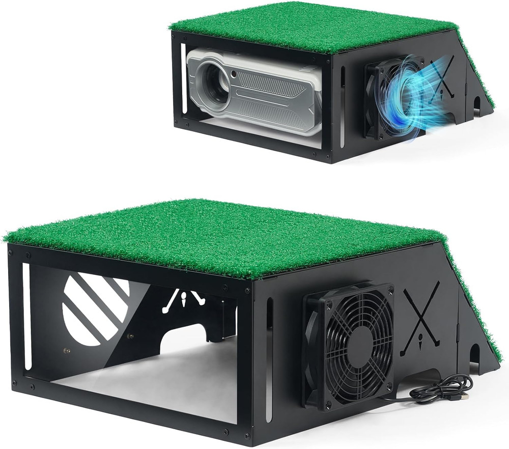 Heavy-Duty Golf Simulator Projector Enclosure with Cooling Fan and Turf