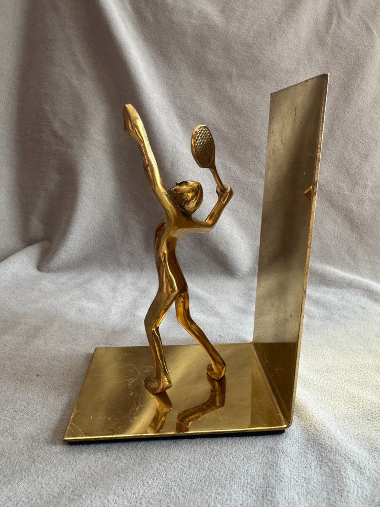 Vintage Solid Brass Tennis Players Bookends (Minimalist Design)
