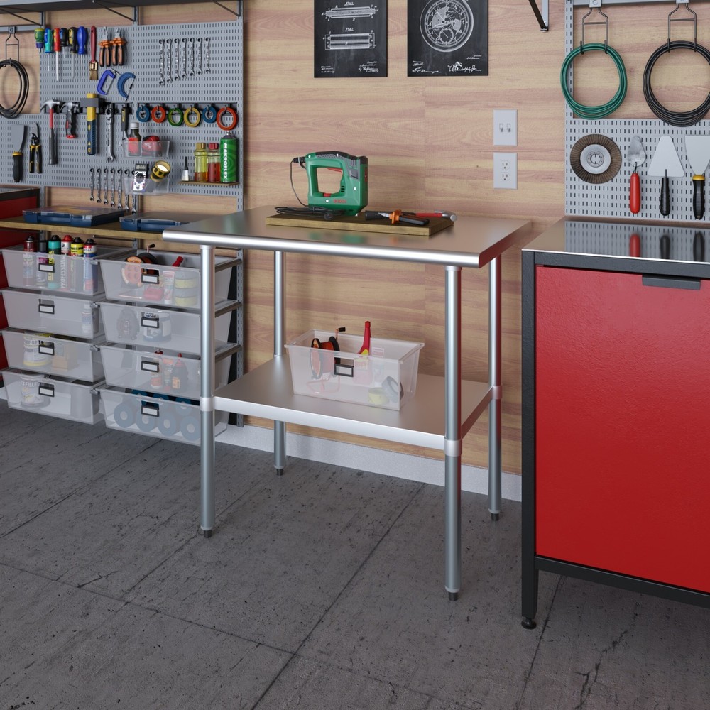 24" X 36" Stainless Steel Work Table With Galvanized Undershelf