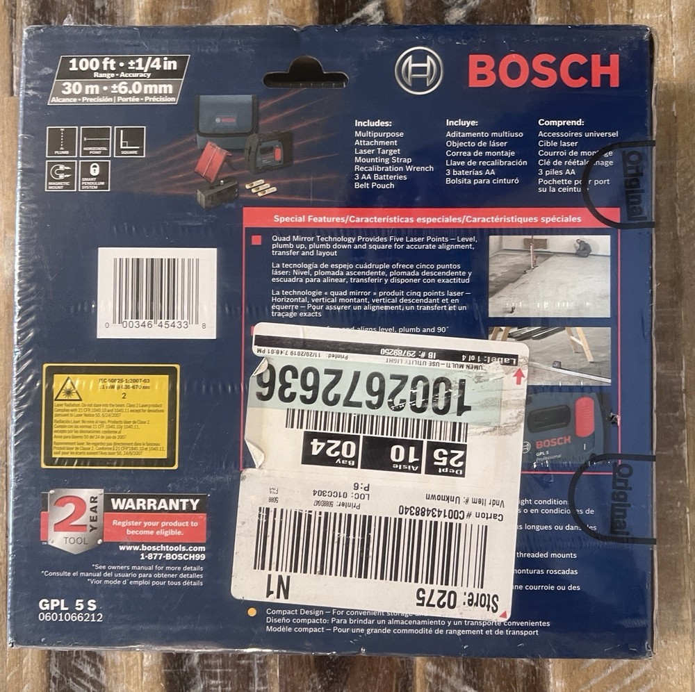 Bosch 5-Point Self-Leveling Alignment Laser (100ft Range,+/-1/4" Accuracy)