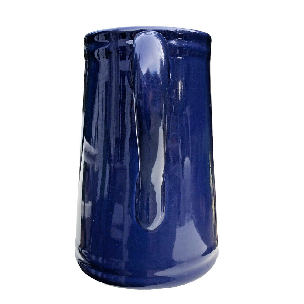 Cobalt Blue 8 ½" Tall Pottery Water Pitcher Style Sturdy Handle EUC