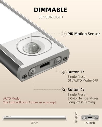 6-Pack Under Cabinet Lighting Wireless, LED Motion Sensor Light 6 Pack 8inch