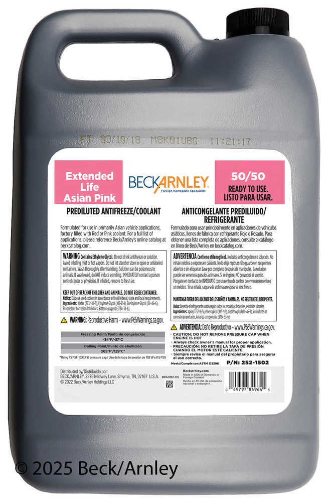 Coolant/Antifreeze Beck/Arnley 252-1502