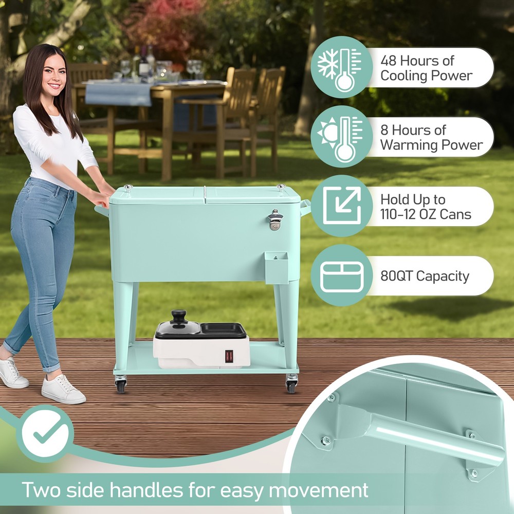 Rectangular Plastic Frozen Insulation Cart, Mint Green, Portable Cooler