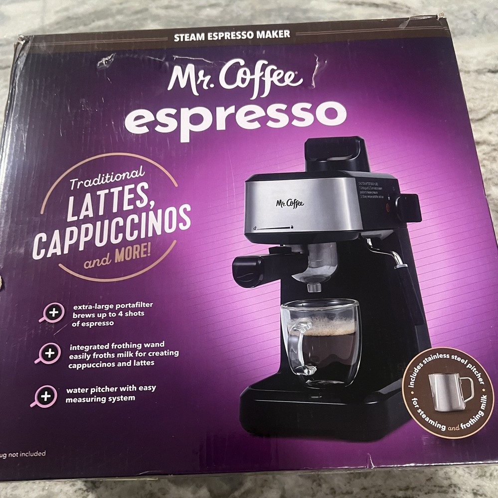 Mr. Coffee 2191913 Steam Espresso Maker Tested Works Open Box Missing Pitcher