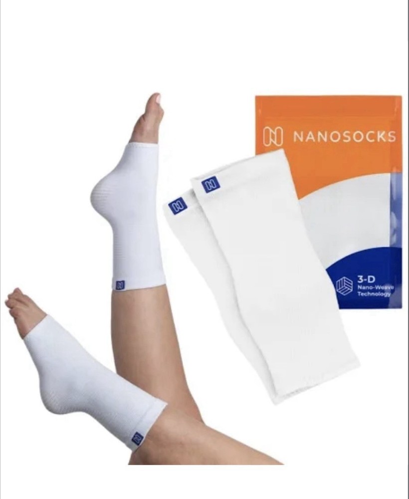 NanoSocks 2 PACK- 3D Nano-Weave Compression Socks White Machine Washable. Size 3