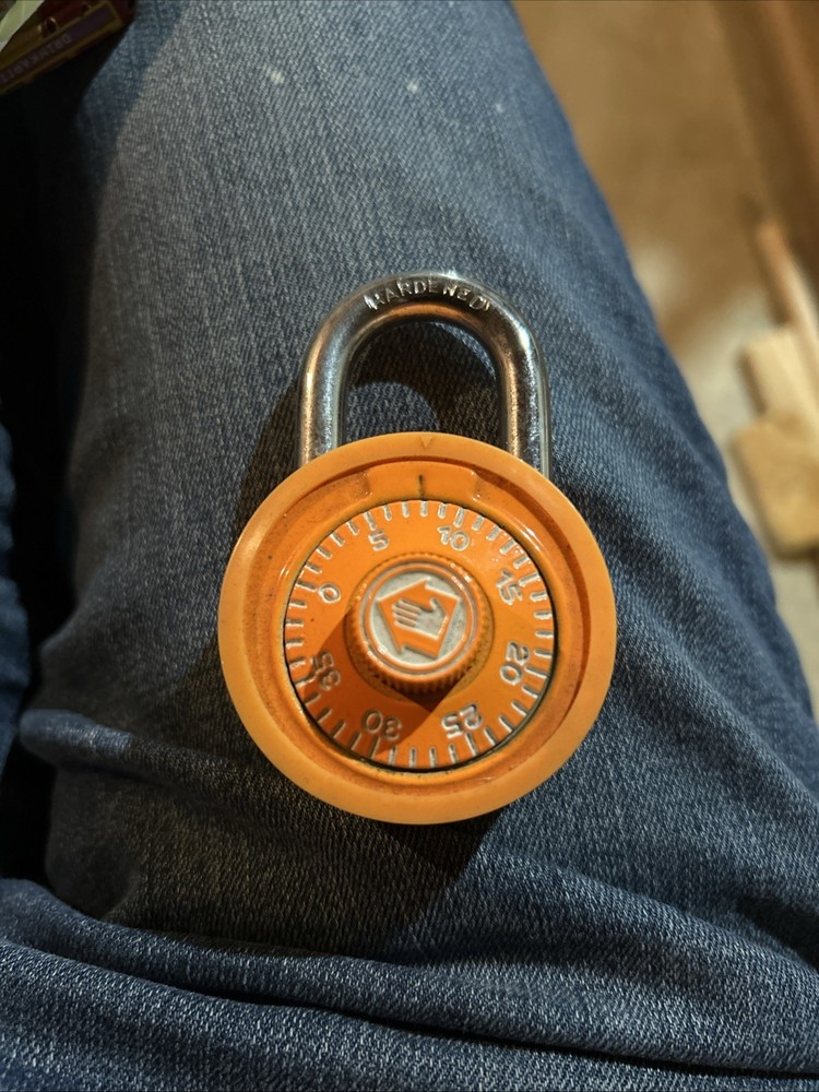 Orange Combination Lock Hardened With Combination On Back New