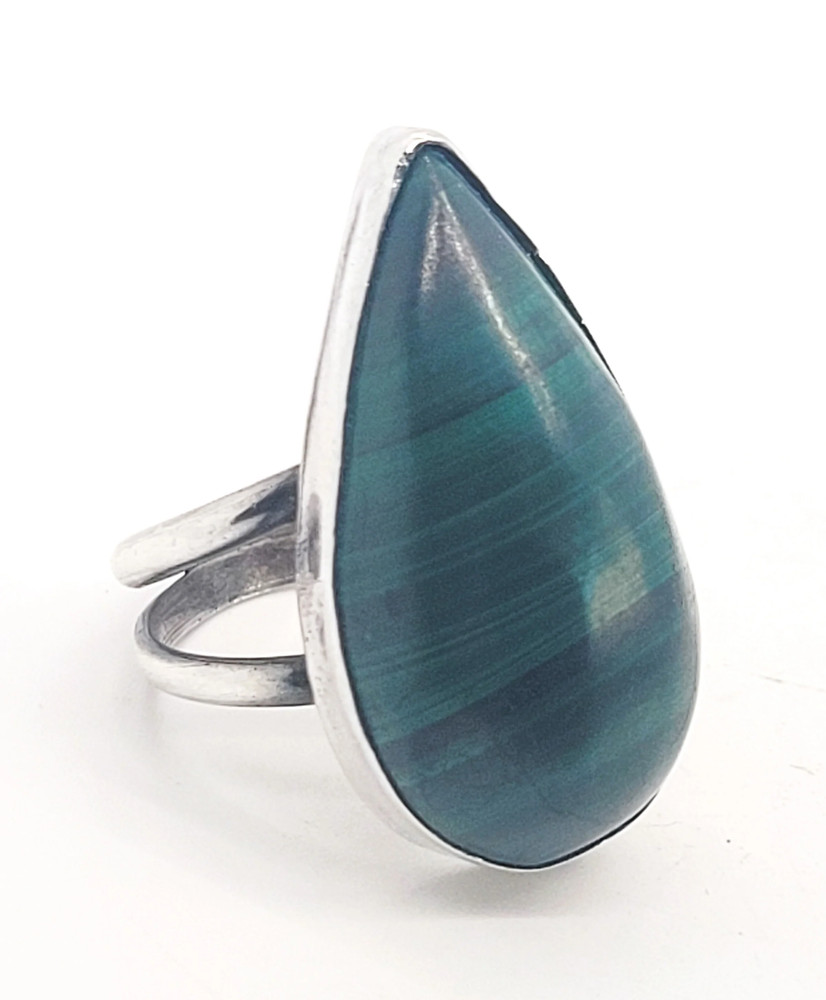 Malachite large split shank vintage sterling silver ring size 6.5