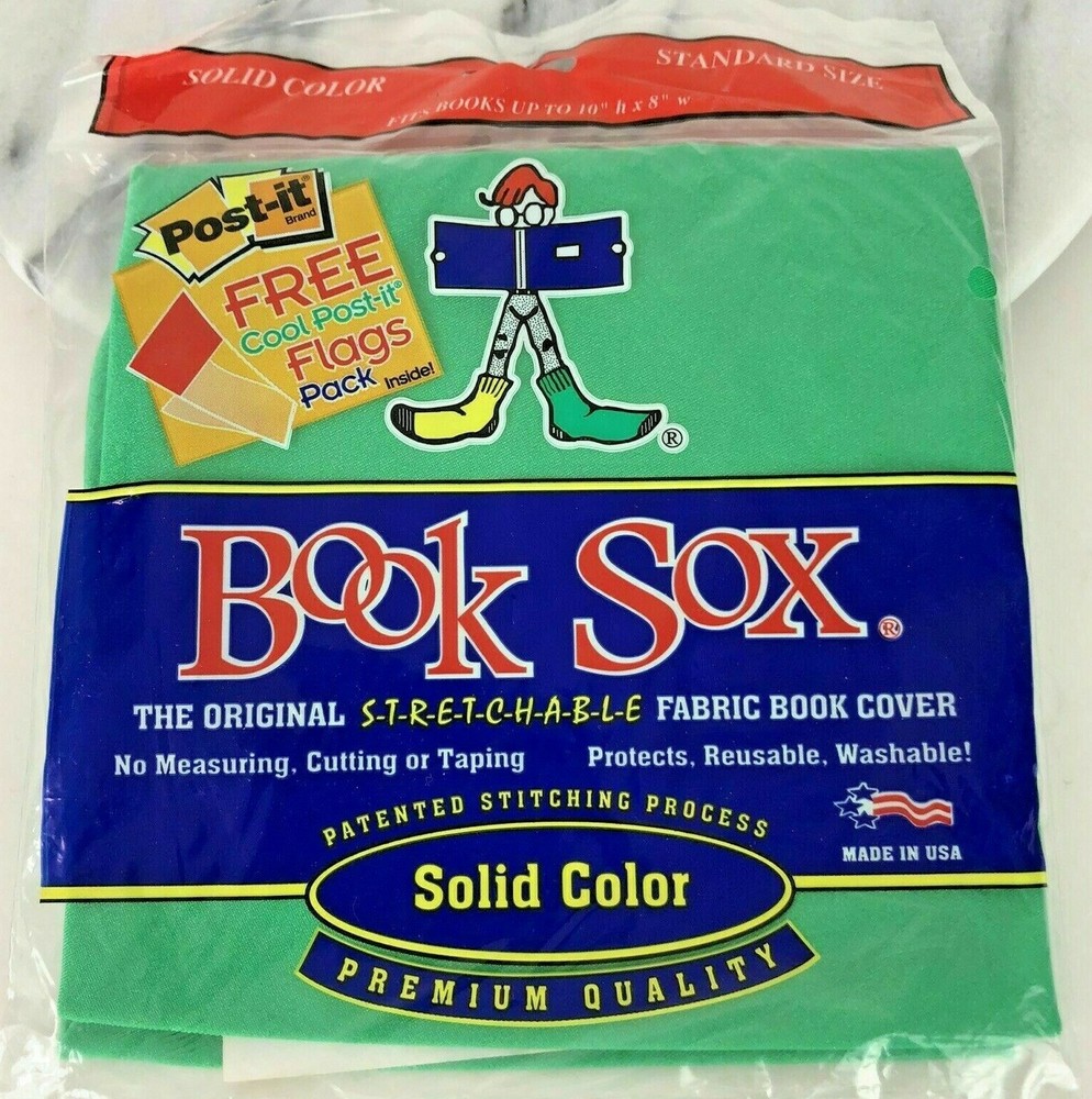 (New) BOOK SOX Original Stretchable Fabric Book Cover  STANDARD Size Solid Green