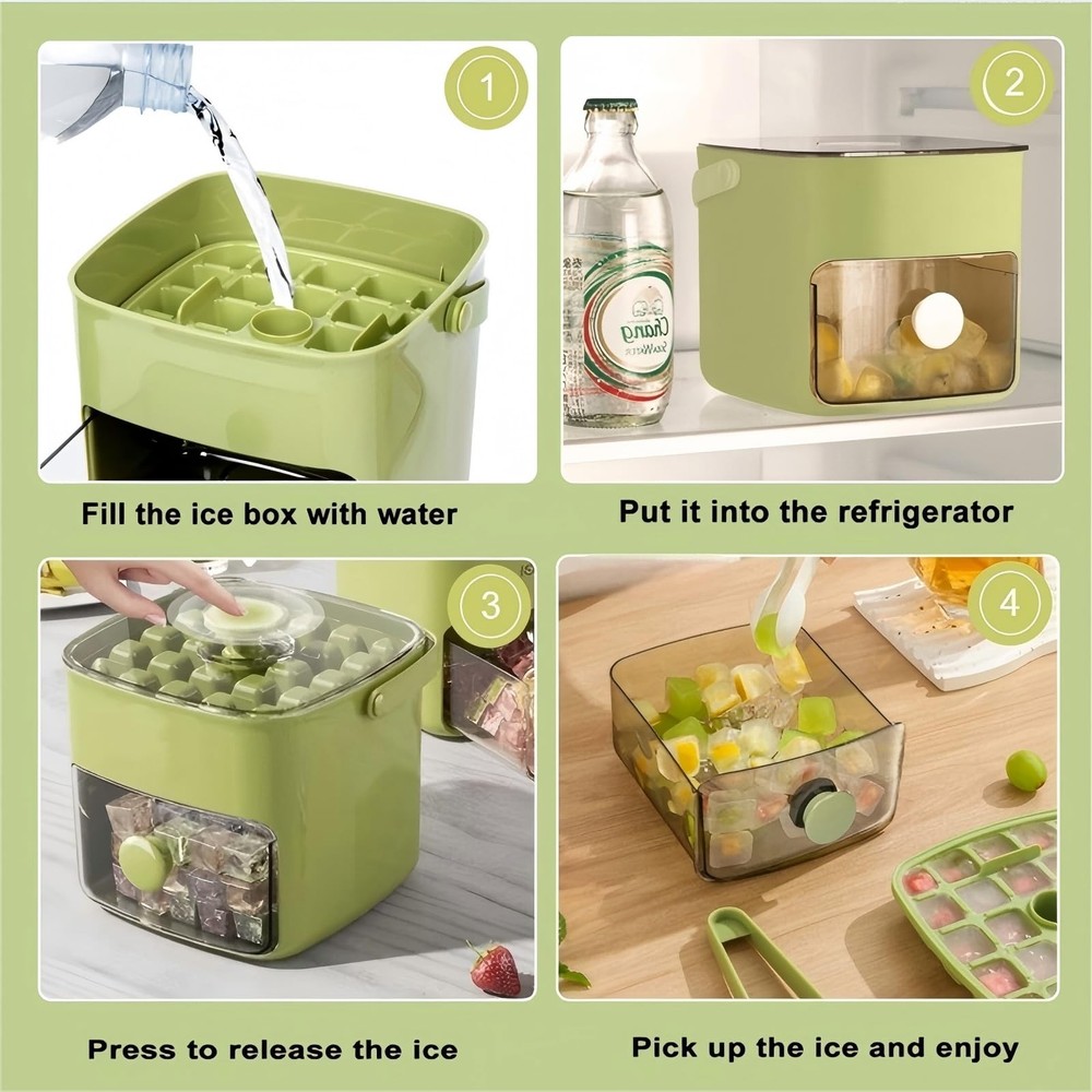 Ice Cube Tray with Lid & Bin Ice Maker for Freezer Ice Trays Ice Container- I...