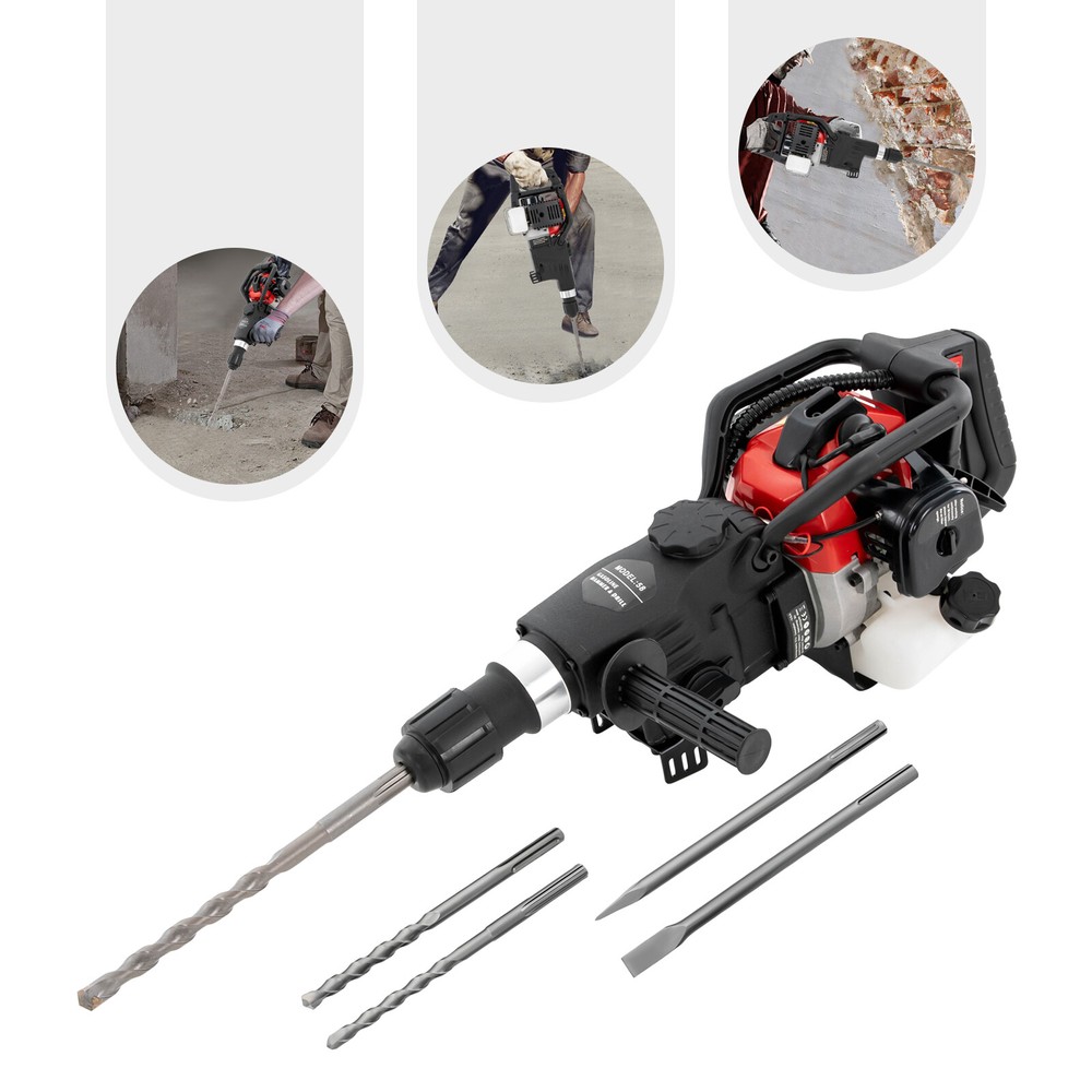 3in1 33cc Gasoline Jack Hammer & Drill Machine Chisel Concrete Breaker Bit Kit
