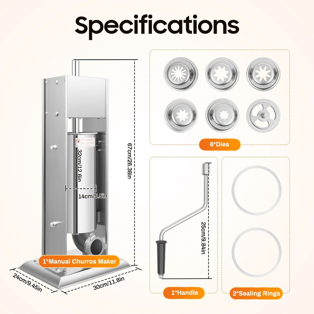 1.32gal Manual Churros Machine with 6 Nozzle Vertical Churrera Maker