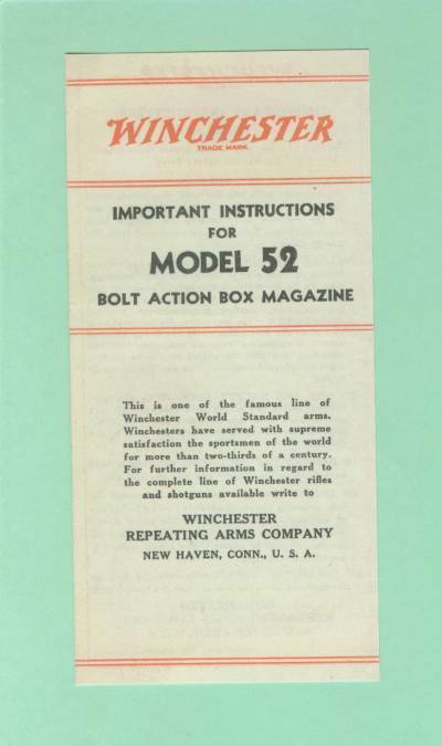 Winchester Model 52 Owners Manual Reproduction