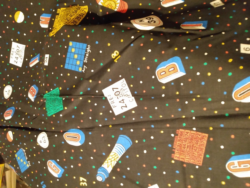 Bingo on black cotton quilting fabric