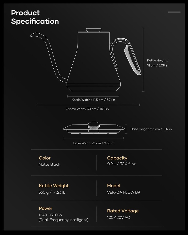 Barista Collection Gooseneck Electric Kettle, ±1℉ Precise Temperature Control...