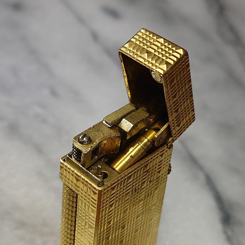 Vintage Dunhill Rolla gas lighter Gold lattice pattern working condition