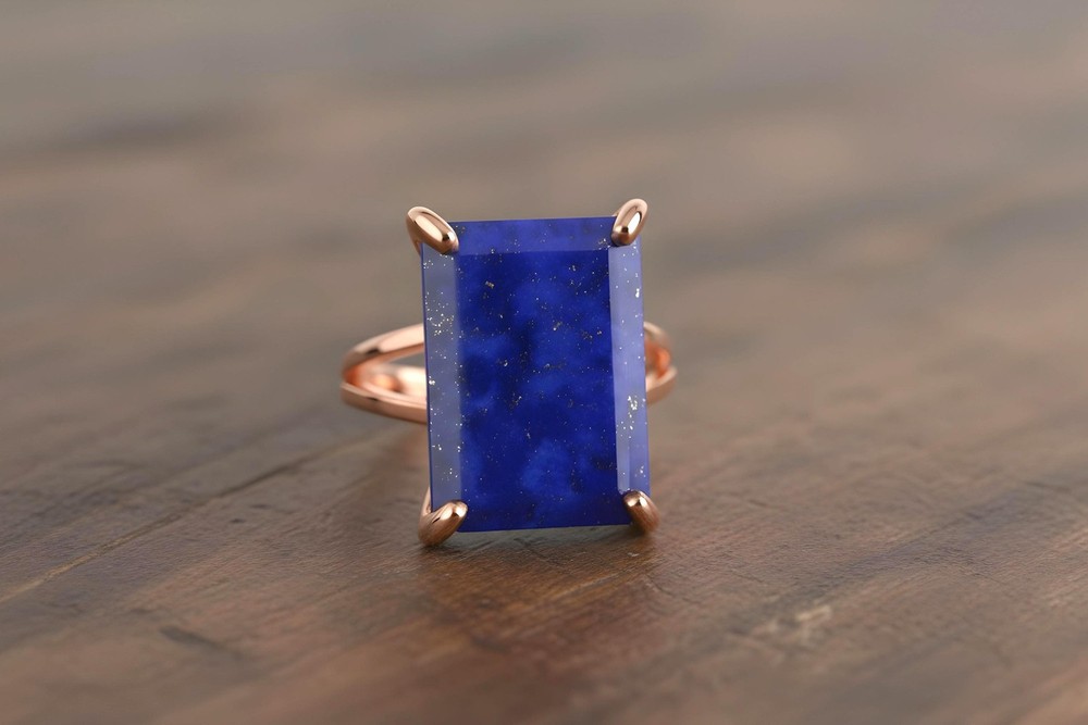 Lapis Lazuli Ring Anemone Jewelry Rectangular 14k Gold Filled Birthstone