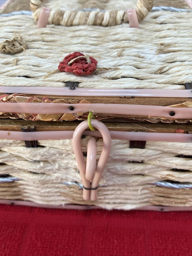 VINTAGE WICKER WOVEN SEWING BASKET-JAPAN