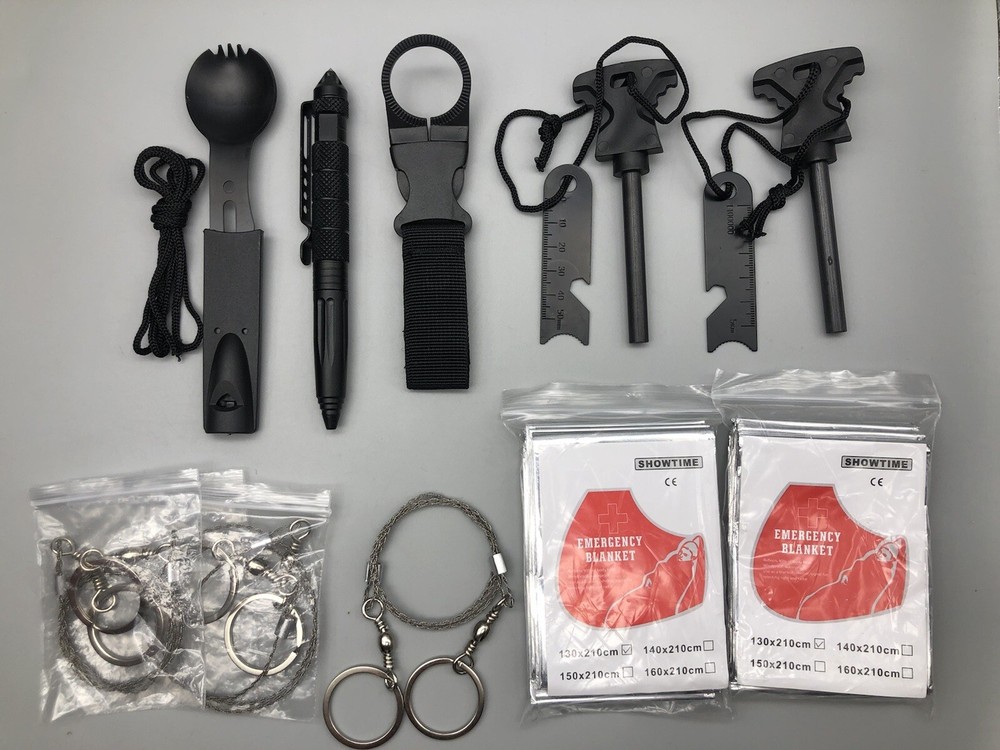 Camping Survival Tools Spork/bottle Holder,Wire Rope,FireStarter,emergency Blank