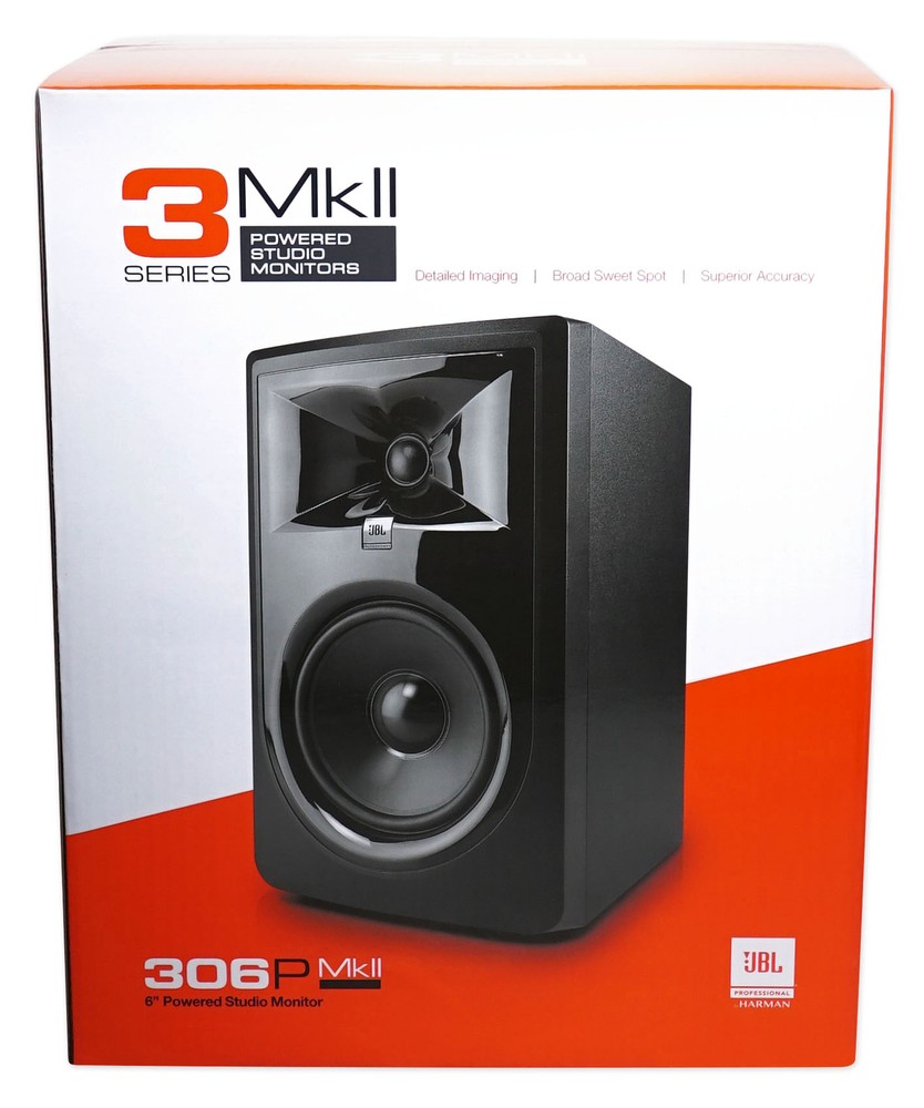 (2) JBL 306P MkII 6" 2-Way Powered Studio Reference Monitors+Isolation Feet Pads
