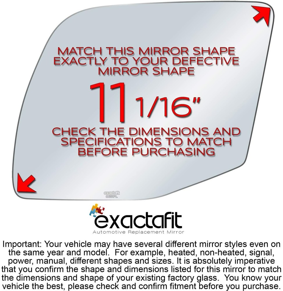 exactafit Driver Side Mirror Glass Replacements Fits Ford E150 E250 E350 E450 +