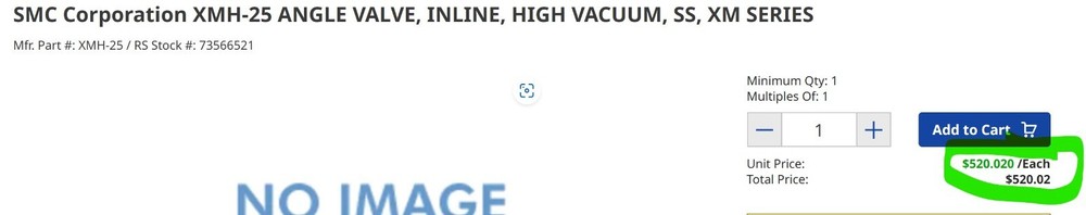 SMC XMH-25 ANGLE VALVE, INLINE, HIGH VACUUM, SS, Working Pull [A3B4]