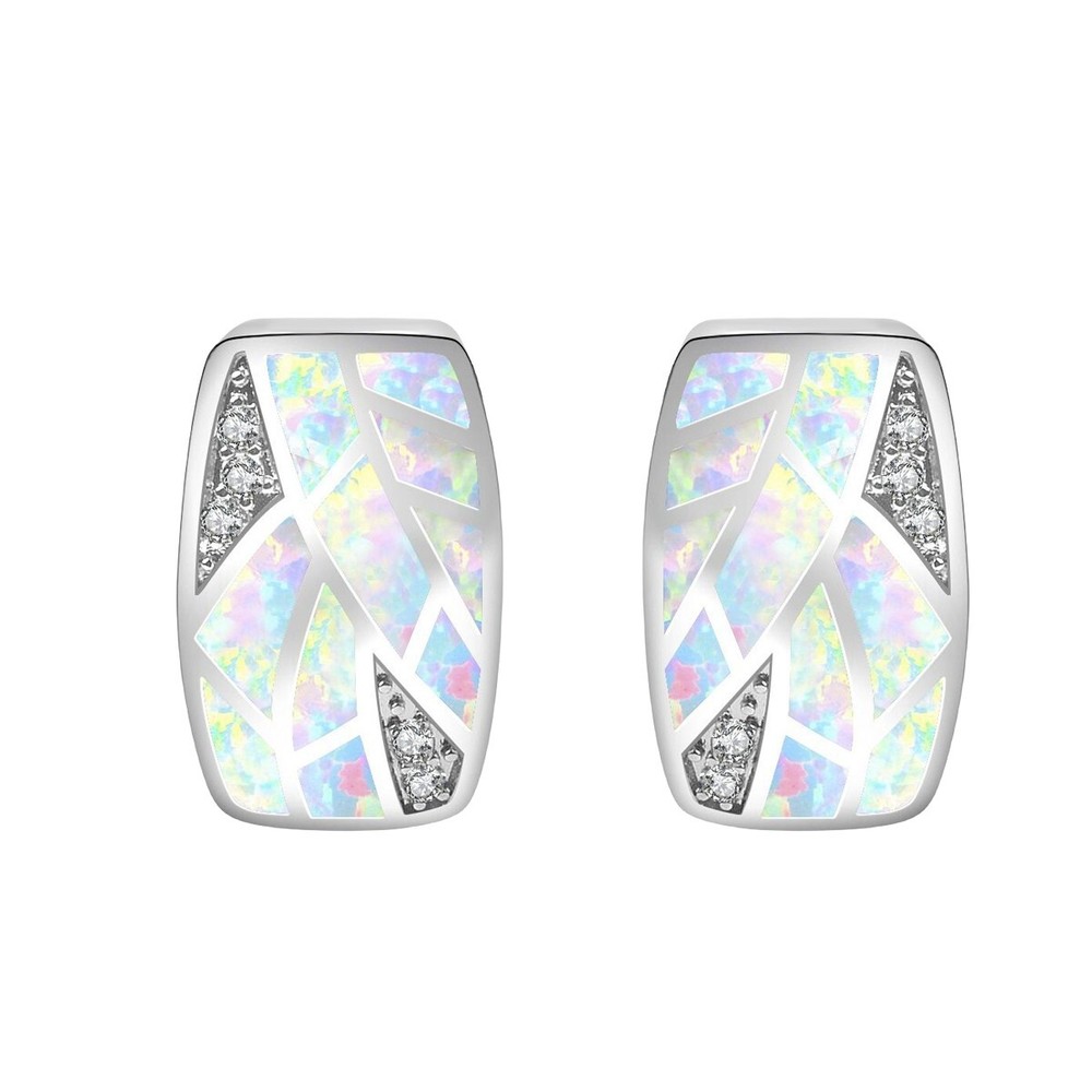 Hawaii White Fire Opal Leaf Patterns Stud Earrings Silver Filled For Women Girls