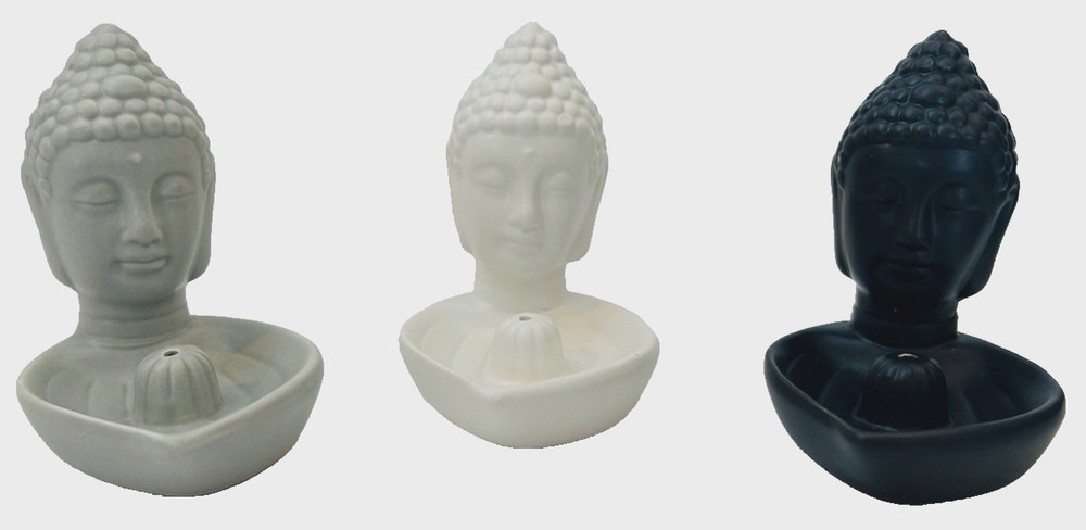 3 Ceramic Buddha Figures Incense Burner Holders