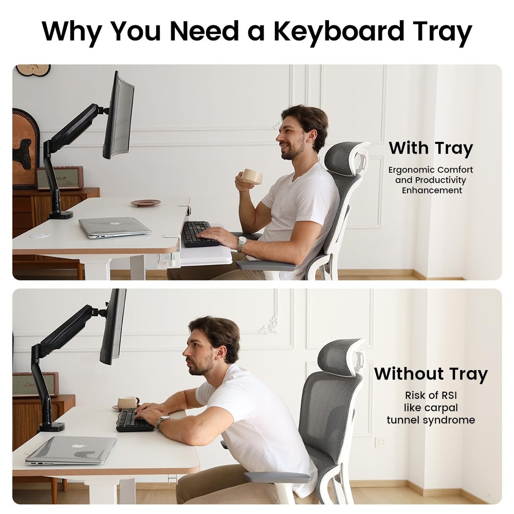 Large Keyboard Tray Under Desk Pull Out with Extra Sturdy C Clamp Mount Syste...