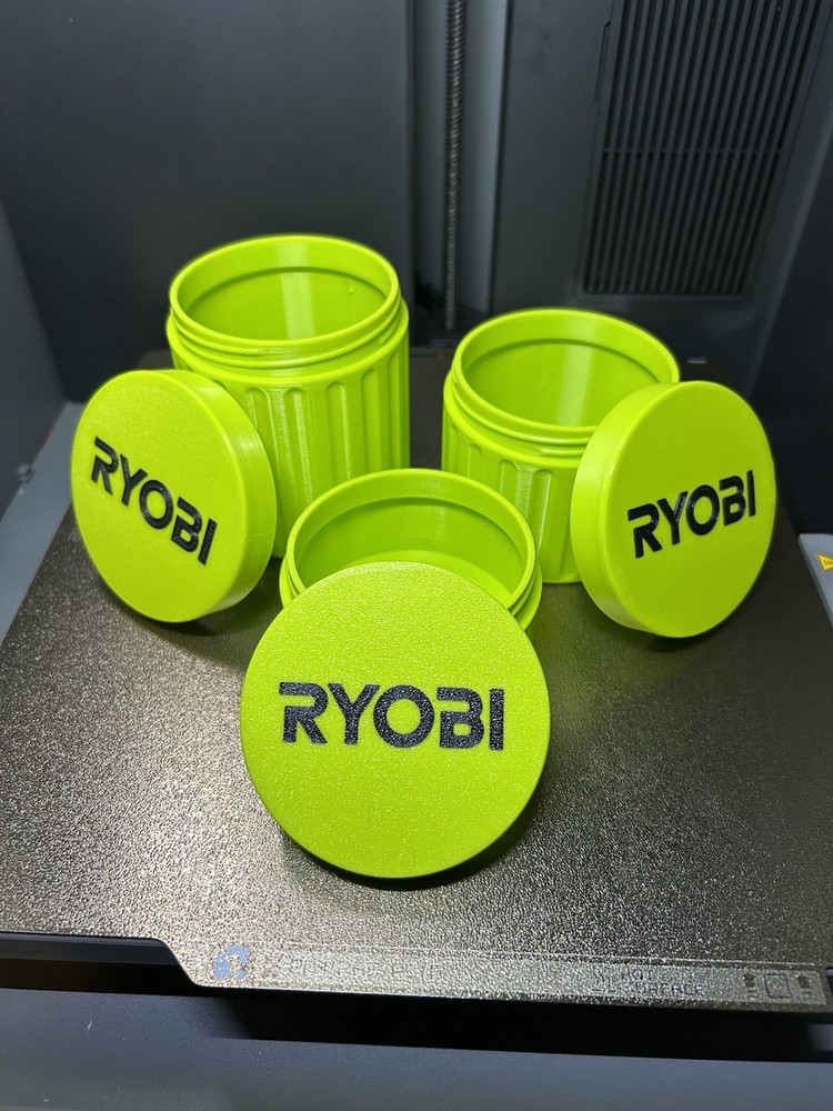 Ryobi Container Set of 3 Sizes Threaded Screw + Parts Storage 3D Printed Tools