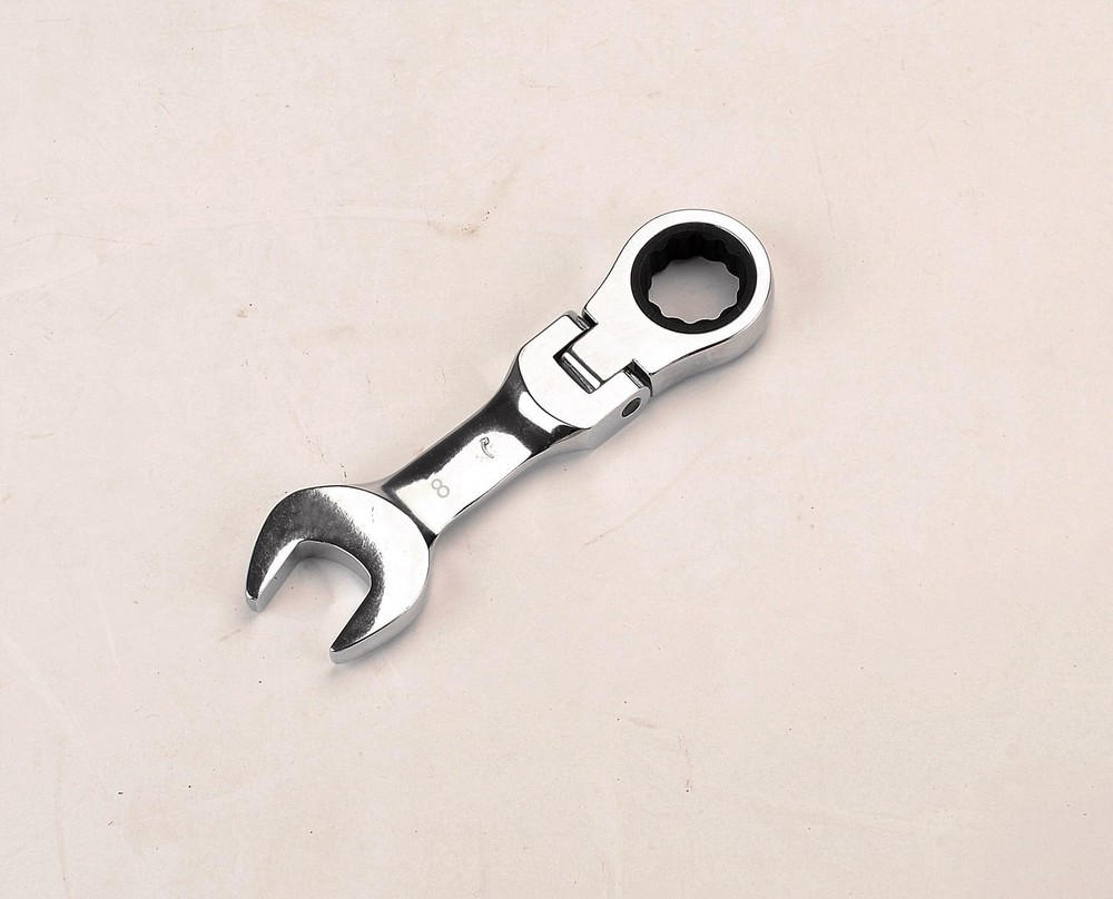 FLZOSPER 8mm Metric Flex-Head Stubby Box End Head Geared Wrench, Silver