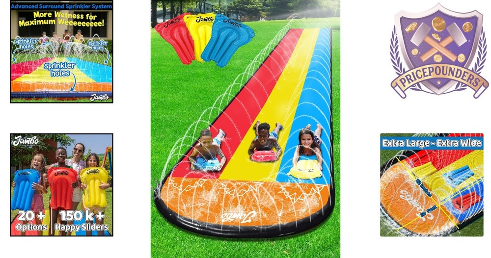 20Ft Triple Water Slide Polyvinyl Chloride Kids Splash Pad Backyard Fun