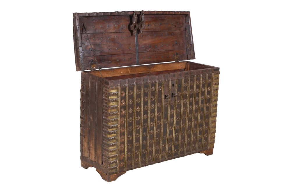 Antique Indian Teak Wood Pitara Console Chest