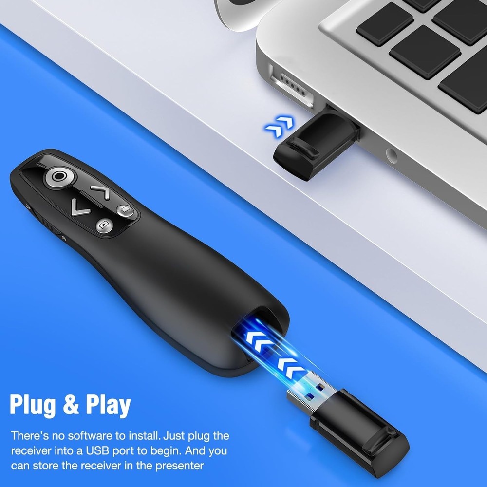 Long-Range PowerPoint Clicker with Hyperlink & Volume Control for Professionals